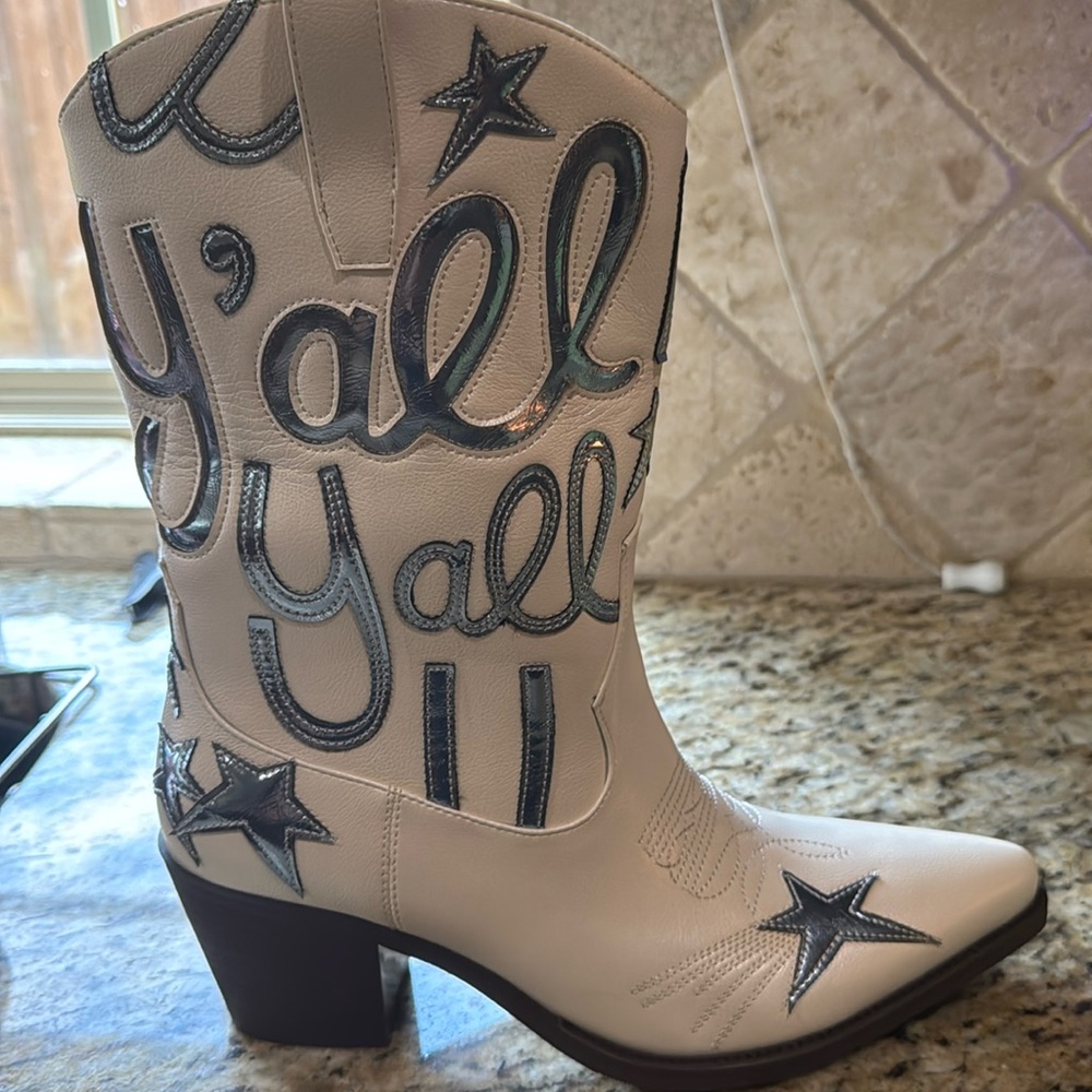 Brand New Cream and Blue Western Boots